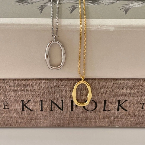 925 Sterling Silver Necklace Irregular Organic Oval Hollow Pendant Minimalist Geometric Chain For Women Fashion Jewelry