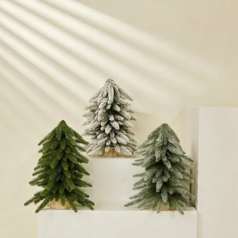 Artificial Mini Christmas Tree Desktop Ornament Nordic Winter Home Decor Wood Base Red Berries Pine Cones LED Light