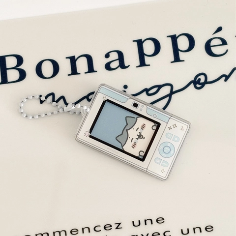 Acrylic Mini Photo Card Holder Keychain Retro Game Console Camera Shape Protective Sleeve Cute Cartoon Pendant Charm