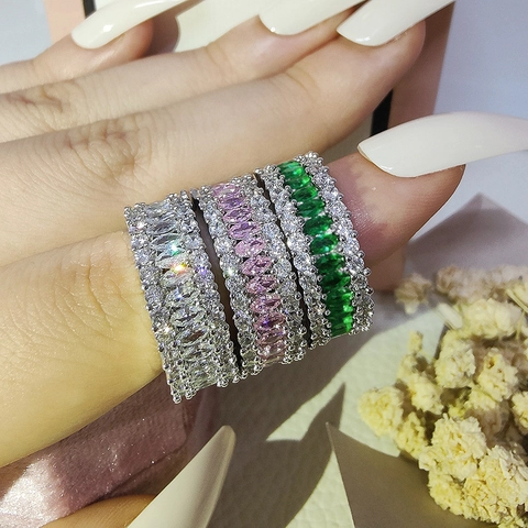 Luxury Multi Row Marquise Round Zirconia Eternity Ring For Women Copper Inlaid Band Elegant Fashion Jewelry