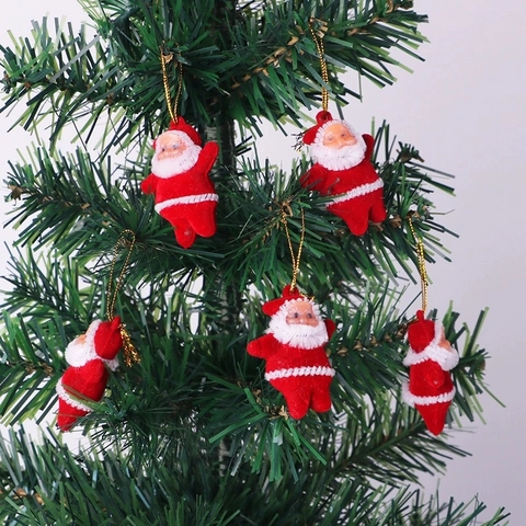 Mini Santa Claus Ornaments Plastic Flocking Glitter Christmas Tree Hanging Decorations Festive Party Decor Colorful