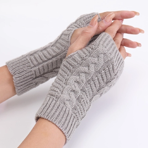 Cable Knit Fingerless Gloves Acrylic Thermal Arm Warmers Winter Warm Unisex Fashion Mittens