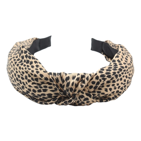 Knotted Headband Leopard Print Fabric Vintage Cross Knot Wide Brim Solid Color Hair Accessory For Women