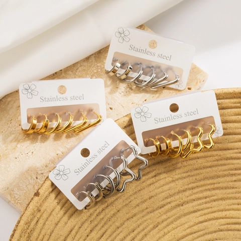 Boucles D'oreilles Créoles Géométriques Acier Inoxydable Minimaliste Petit Or Argent Étoile Triangle Bijoux Femmes