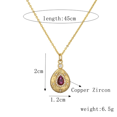 Geometric Pendant Necklace Copper Gold Plated Heart Waterdrop Triangle Zircon Rhinestone Vintage Elegant Jewelry Women