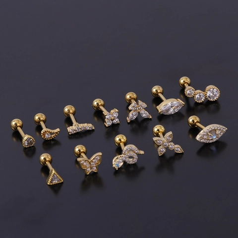 Orecchini A Lobo Per Cartilagine In Acciaio Inossidabile Zirconia Rame Gioielli Piercing A Vite Farfalla Cuore Serpente Croce Donne