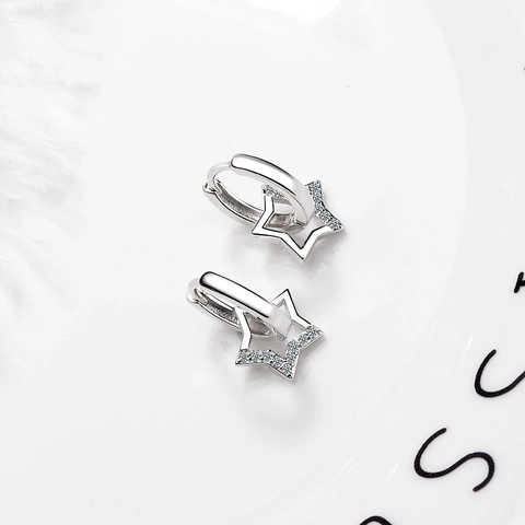Pendientes de Aro de Estrella Calada Con Poste de Plata de Ley 925 Moda Cobre Diamantes de Imitación Pendientes para Mujer Joyería Regalo