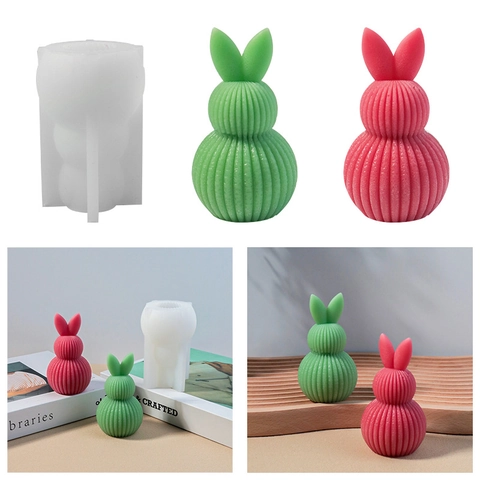 Hase Silikonform 3D Gestreifter Doppelball Kaninchen Aromatherapie Kerze Wachs Seife Gips DIY Harz Handwerk Werkzeug