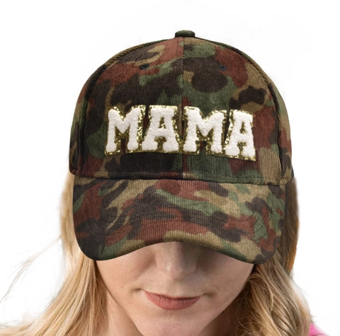 MAMA Letter Chenille Patch Baseball Cap Corduroy Camouflage Leopard Print Adjustable Sun Hat For Women Outdoor