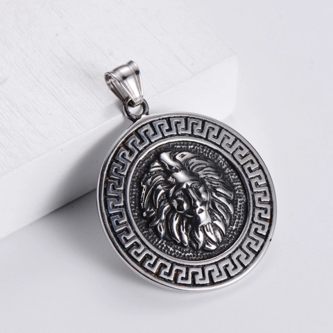 Collana Con Ciondolo Testa Di Leone Acciaio Inossidabile 304 Rilievo Greco Hip Hop Punk Retro Gioielli Uomo Lucidato