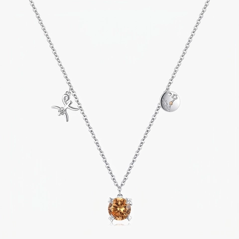 Collana Segno Pesci Argento 925 Zircone Champagne Pietra Rotonda Pendente Disco Stellato Per Donna Personalizzata