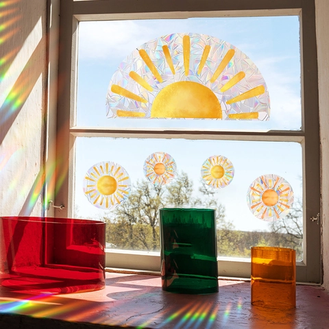 Sonnen-Suncatcher-Fensteraufkleber Prisma-Statikfolie Regenbogeneffekt Holografisch Für Glasfensterdekoration Zu Hause