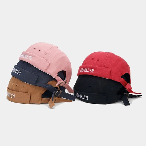Retro Docker Hat Brimless Beanie Miki Hat For Men Women Cotton Canvas Adjustable Streetwear Brooklyn Letter Embroidery