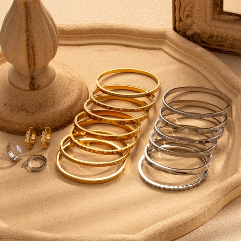 Collection de Bijoux en Acier Inoxydable Strass Cœur Étoile Géométrique Bracelet Boucles d'Oreilles Mode Femme Accessoires
