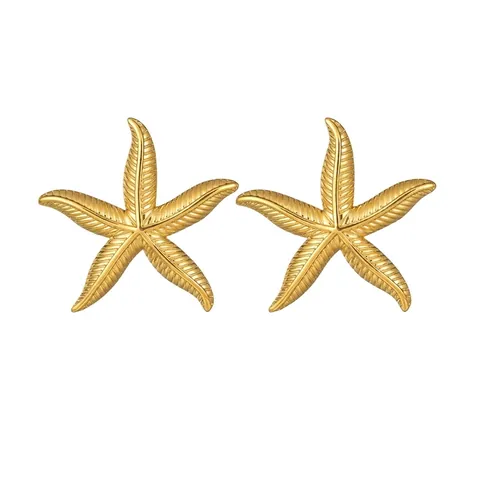 Seestern Ohrstecker 18K Vergoldet Edelstahl Textur Meer Ozean Thema Strand Schmuck Für Frauen