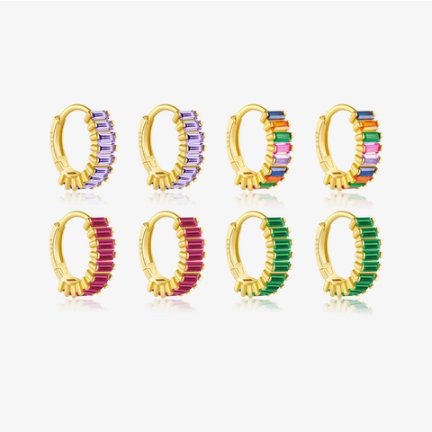 925 Sterling Silver Zirconia Hoop Earrings For Women 18K Gold Plated Inlaid Rectangular Cut Colorful Zirconia Jewelry Gift