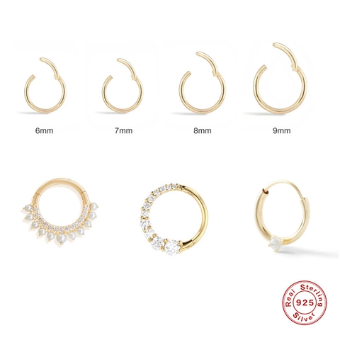 Orecchini A Cerchio Con Cerniera Per Piercing Cartilagine In Argento Sterling 925 E Zirconia Stile Minimalista