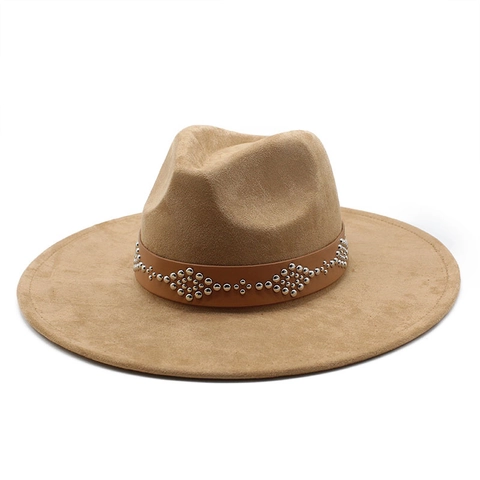 Cappello Fedora A Tesa Larga In Finta Pelle Scamosciata Con Fascia In Pelle Borchiata Stile Cowboy Tribal Per Uomo Donna Autunno Inverno