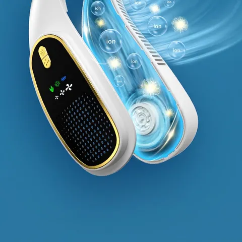Ventilatore Da Collo Portatile Senza Pale Purificatore Aria Ioni Negativi USB Ricaricabile Raffreddamento Silenzioso Display LCD