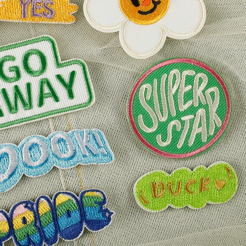 Polyester Embroidered Patches Cartoon English Letters Slogans Self-Adhesive Iron-On For DIY Clothing Bags Jackets Hats