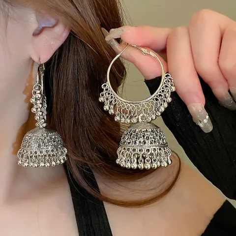 Ethnic Bohemian Drop Earrings With Alloy Rhinestone Enamel And Stainless Steel Earring Post Vintage Jhumka Style Women