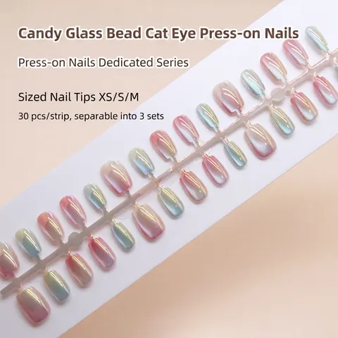 Uñas Postizas Cat Eye Degradado Aurora Color Caramelo Efecto Perla De Vidrio Forma Ballet Corta Cuadrada Redonda Plástico ABS Para Mujeres