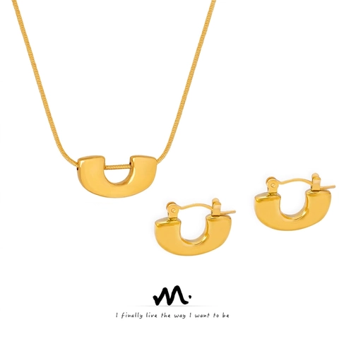 Collar Y Pendientes Minimalistas En Forma De U Acero Inoxidable Chapado En Oro De 18K Colgante Geométrico Joyería Para Mujer
