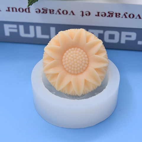 Sunflower Flower Silicone Mold Round DIY Baking Tool For Cake Fondant Chocolate Handmade Soap Candle Making White