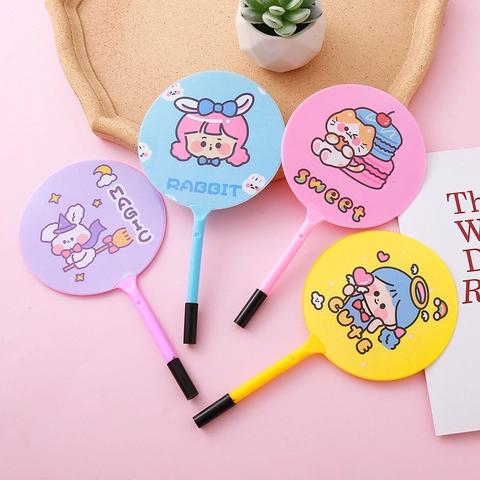 Creative Angel Fan Ballpoint Pen Plastic Cartoon Round Fan Head Stationery For Students Kids Cute Writing Tool
