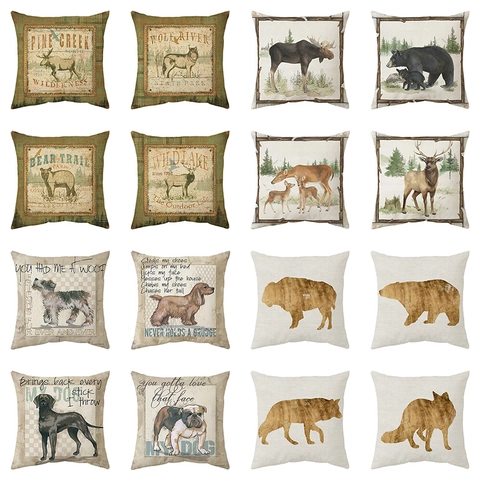 Vintage Kissenbezüge Mit Tiermotiv Quadratische Dekorative Kissenhüllen Aus Polyester-Leinen-Mischgewebe Für Sofa