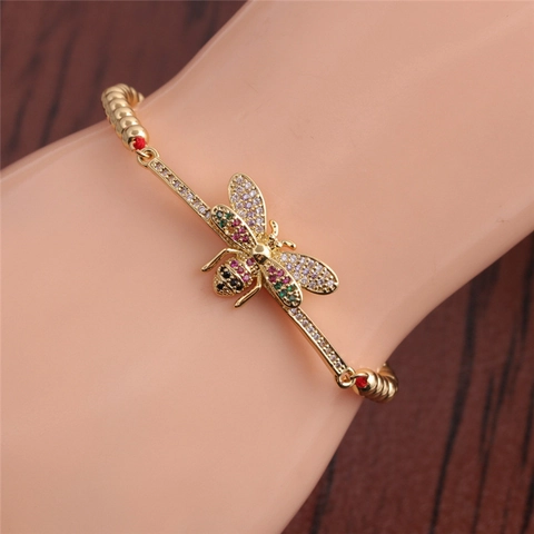 Bohemian Adjustable Bee Bracelet Copper Colorful Cubic Zirconia Gold Plated Sliding Knot Bead Chain Fashion Jewelry Gift Women
