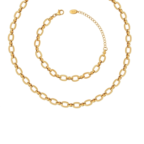 Hip Hop Mode Dikke Schakelketting Titanium Staal 18K Verguld Ovale Schakels Ketting En Armband Voor Dames