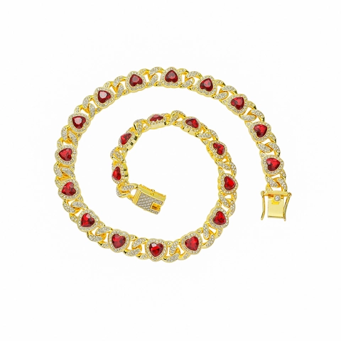 Collana Catena Cubana Cuore Iced Out Esagerata Hip Hop Lega Strass Gioielli Per Uomo Donna