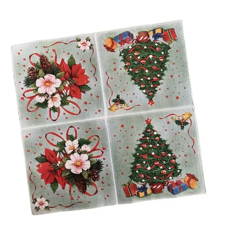 Christmas Printed Paper Napkins Wood Pulp Disposable Holiday Table Wreath Tree Pattern Banquet Decor Festive Tissues