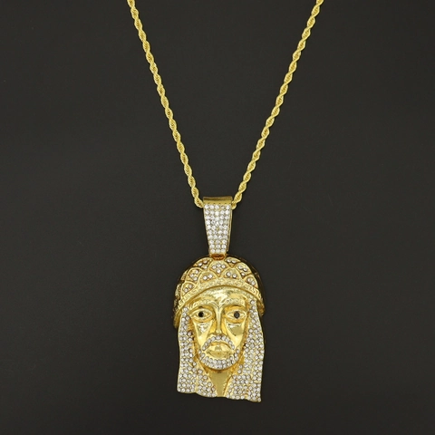 Jesus Pendant Necklace Alloy Iced Out Rhinestone Hip Hop Cuban Link Chain For Men Religious Jewelry Gift