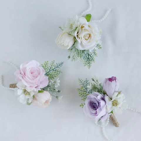 Artificial Rose Boutonniere With Satin Flowers Faux Artificial Pearl And Jute Rope For Wedding Party Groomsmen Men Women Rustic Style