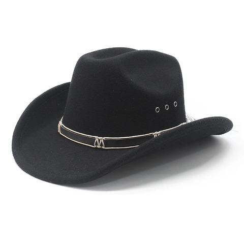 Cappello Cowboy Western Fedora Feltro Tesa Larga Occhielli Metallo Traspirante Stile Jazz Protezione Solare Unisex