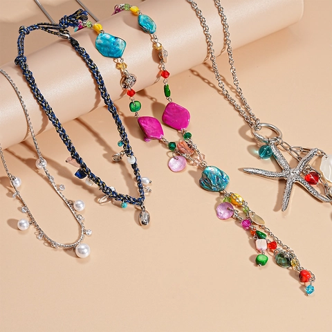 Collar Multicapa Estrella De Mar Concha Corazón Imitación Perla Artificial Aleación Cuentas Resina Bohemio Vintage Joyería Playa Para Mujeres