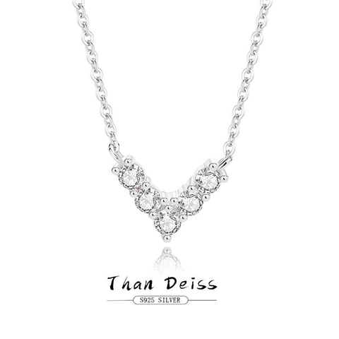 Collar con Colgante en Forma de V de Plata de Ley S925 para Mujer Circonia Incrustada Estilo de Corazón Collar de Cadena Fina Regalo de San Valentín