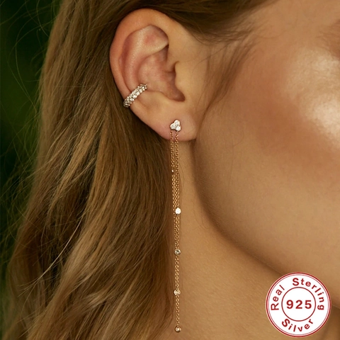 Orecchini A Catena Con Nappa Lunga In Argento Sterling 925 Con Ciondolo A Stella Cuore Farfalla In Zircone AAAAA