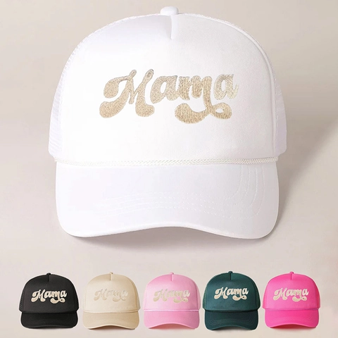 Mama Embroidery Trucker Hat Vintage Mesh Adjustable Snapback Breathable Sun Shade Outdoor Baseball Cap For Women