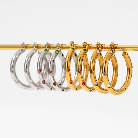 Edelstahl Hoop Ohrringe Mit Bunten Strasssteinen Vergoldet Versilbert Geometrisch Rund Schmuck Für Damen