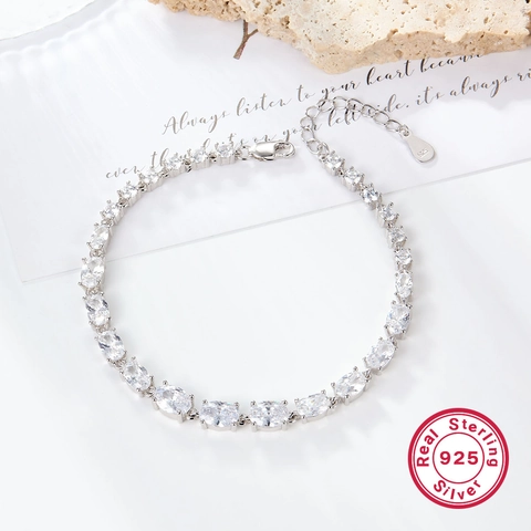 Bracciale Tennis In Argento Sterling 925 Per Donna Con Zircone Chiaro Ovale Rotondo Gioielli Eleganti Regolabili