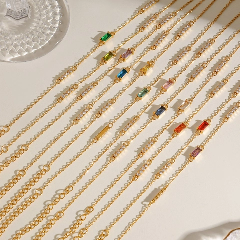 Bracciale A Croce In Acciaio Inossidabile Da Donna E Gioielli In Zircone Rettangolare Colorato Placcato Oro