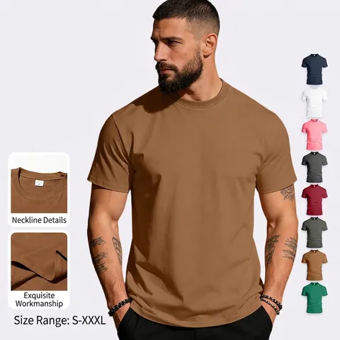 Men Short Sleeve T-Shirt Pure Cotton Crew Neck Solid Color Casual Summer Top Soft Breathable Basic For Young Men