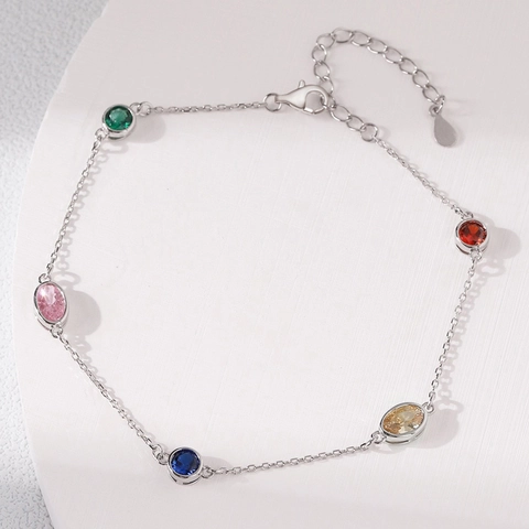 S925 Sterlingsilber Buntes Geometrisches Zirkonia Armband Für Damen Modisches Süßes Regenbogen Design Verstellbarer Handschmuck