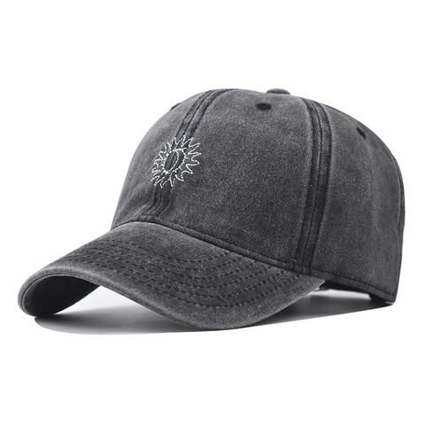 Cappellino Da Baseball In Cotone Lavato Ricamo Sole Luna Retro Cappello Regolabile Tempo Libero All'aperto Uomo Donna