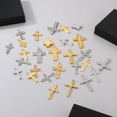 Edelstahl Kreuz Anhänger Charms DIY Schmuckherstellung Zubehör Religiöse Mode Vintage Stile Gold Silber Farben