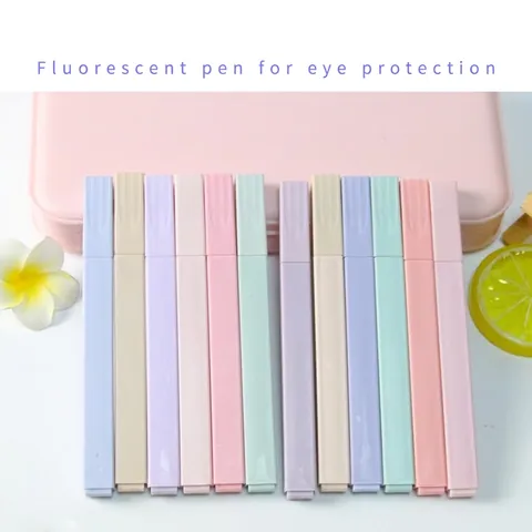 Plastic Highlighters Square Anti Roll Barrel Chisel Tip Morandi Colors Eye Protection For Journaling School Office