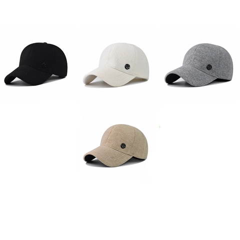 Baseball Cap Waffle Knit Cotton Peaked Hat Adjustable Side Metal M Logo Casual Outdoor Solid Color For Men Women